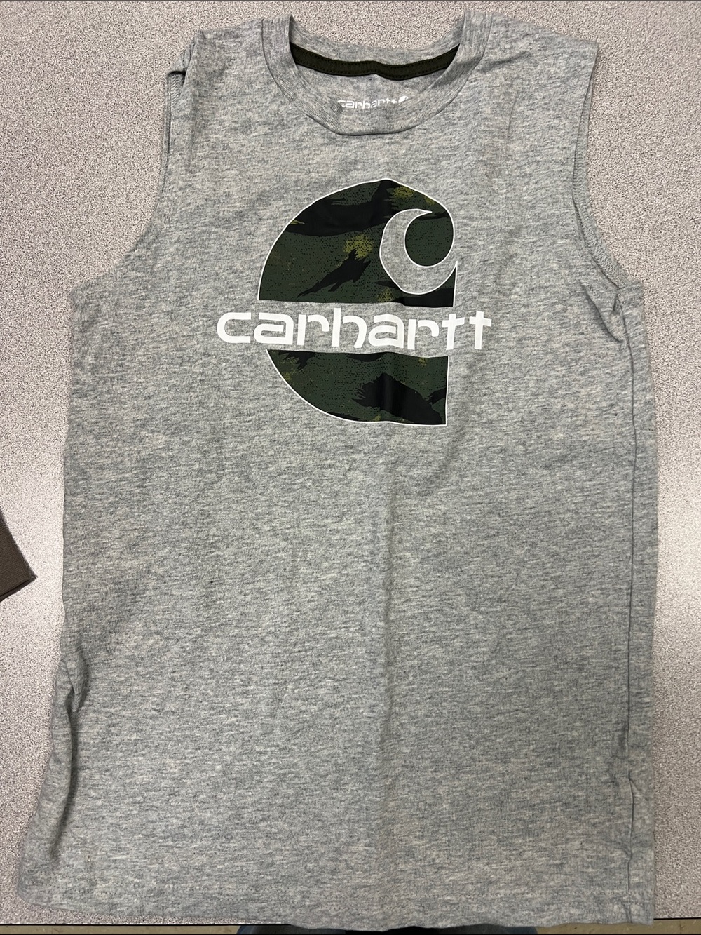 Carhartt Gray Tank with Green Camo Logo